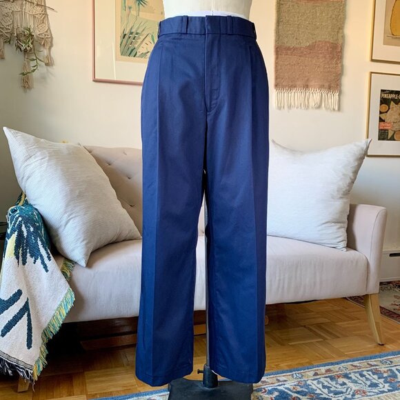 Vintage Aero Mode ALTERED Navy Blue Pleated Uniform Dress Pants Office 80s 90s - Picture 2 of 16